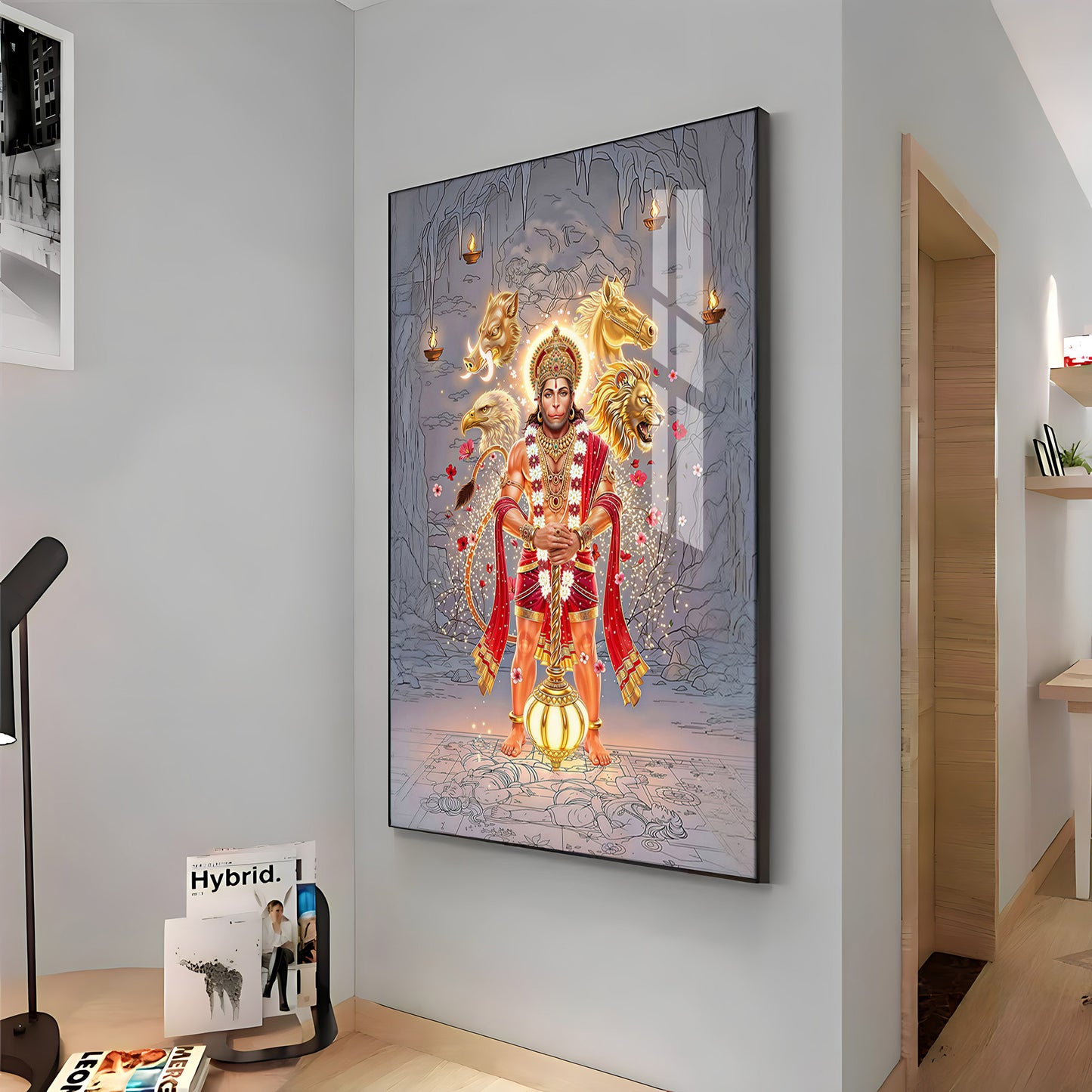Hindu Deity Panchmukhi Hanuman Premium Acrylic Vertical Wall Art