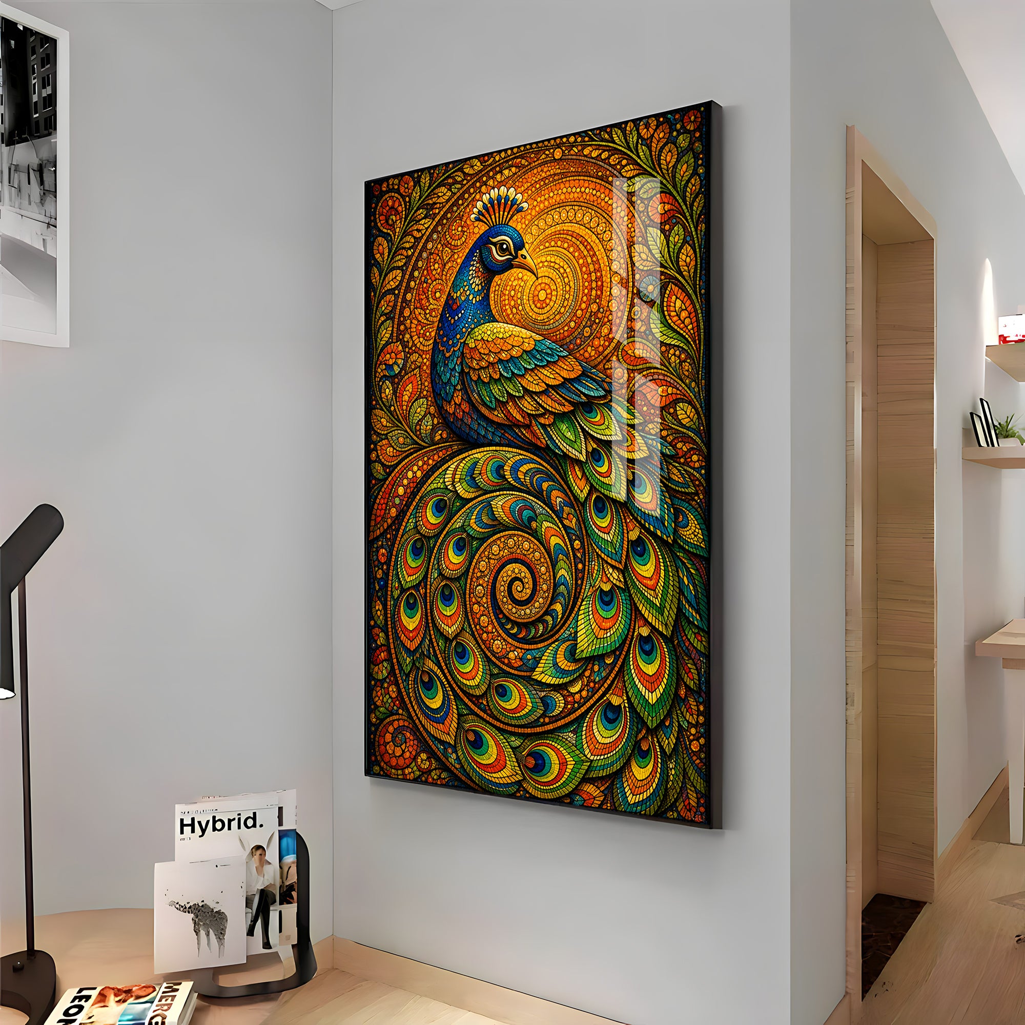 Vibrant Mandala Peacock Premium Acrylic Vertical Wall Art