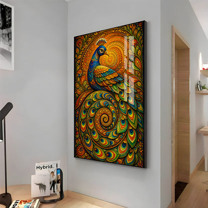 Vibrant Mandala Peacock Premium Acrylic Vertical Wall Art