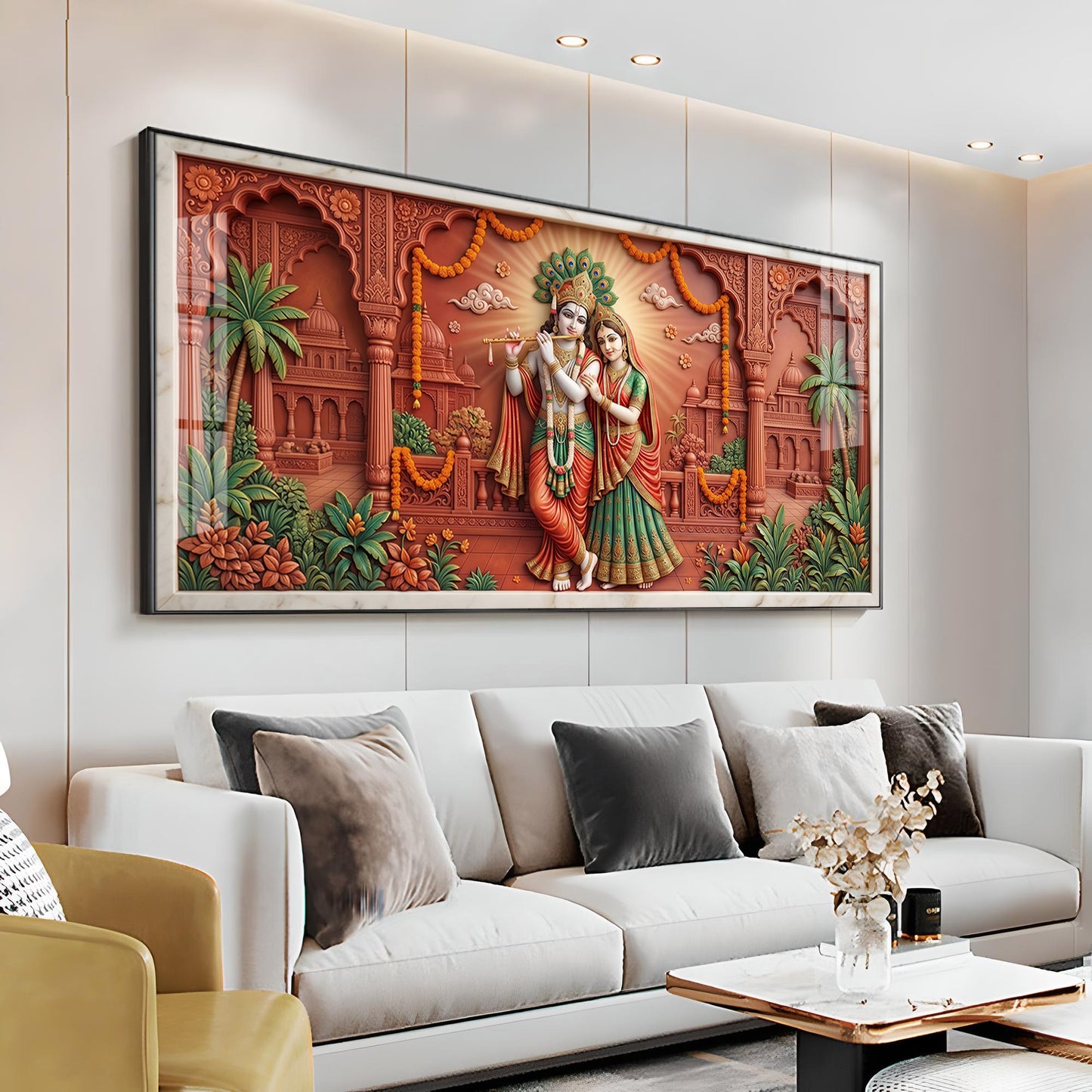 Depicting Divine Love Radha Krishna Premium Acrylic Horizontal Wall Art