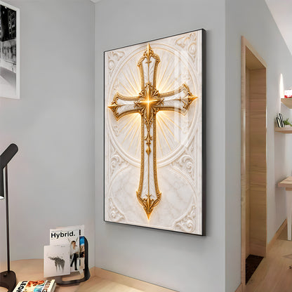 Golden Holy Cross Premium Acrylic Vertical Wall Art