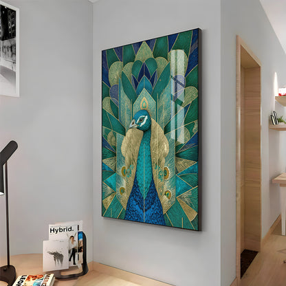 Elegant Teal Peacock Premium Acrylic Vertical Wall Art
