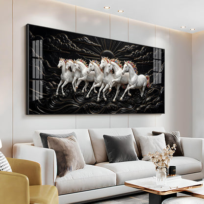 Pure Essence White Seven Horses Premium Acrylic Horizontal Wall Art