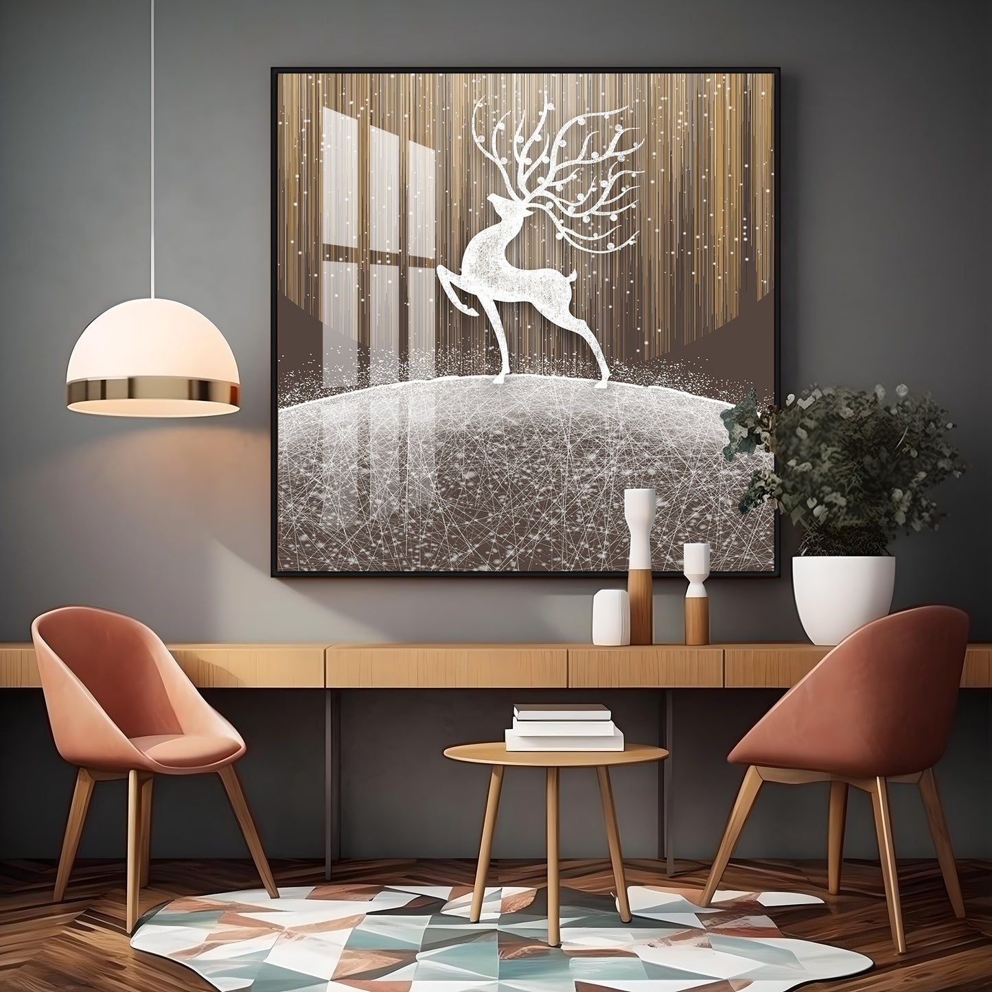 Christmas Snow Deer Premium Acrylic Square Wall Art