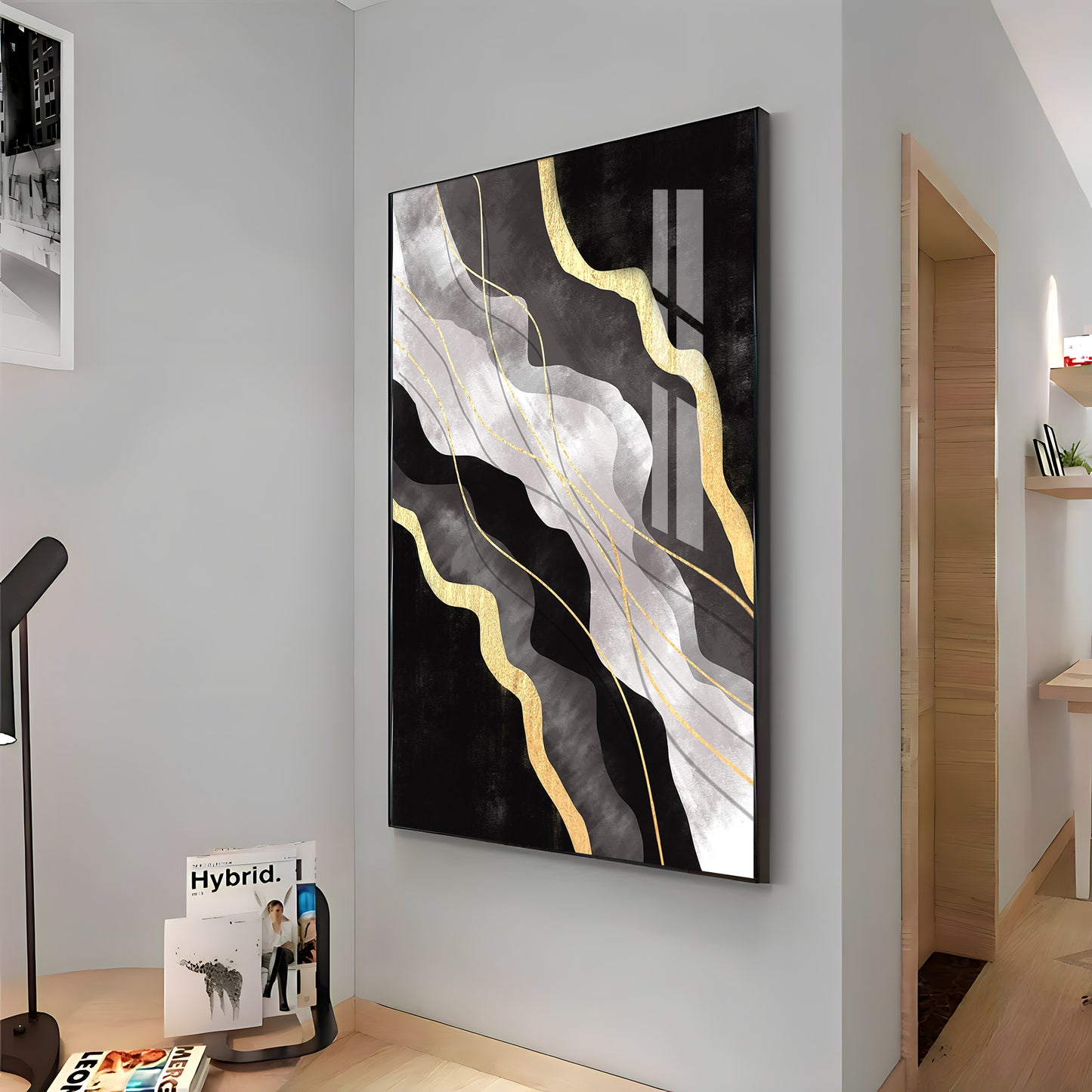 Golden Veins on Black Premium Acrylic Vertical Wall Art