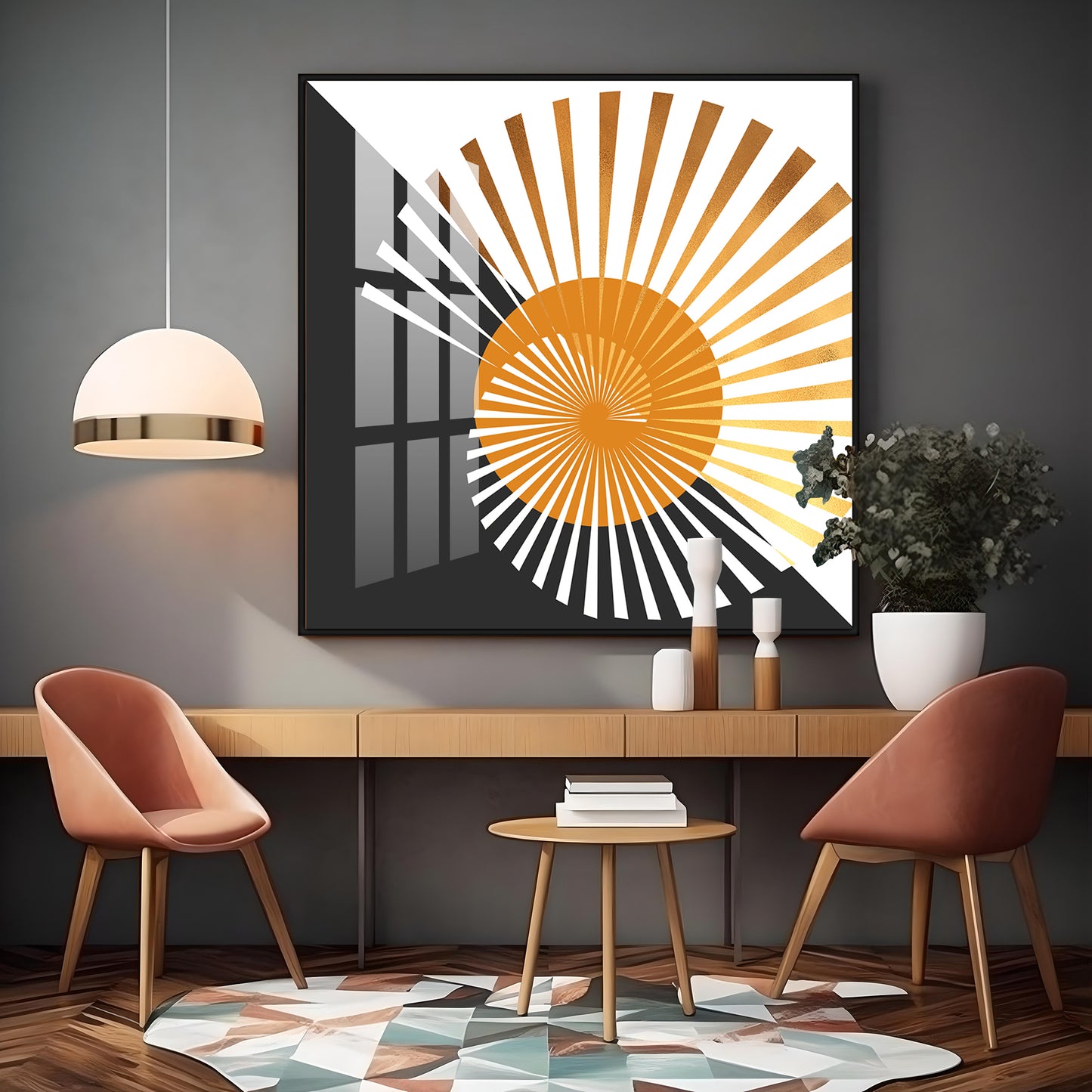Golden Sunburst Premium Acrylic Square Wall Art