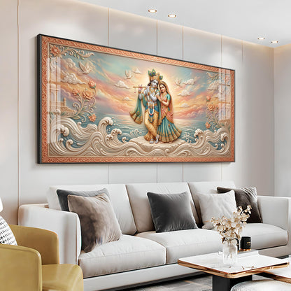 Radha Krishna With Gold Accents Premium Acrylic Horizontal Wall Art