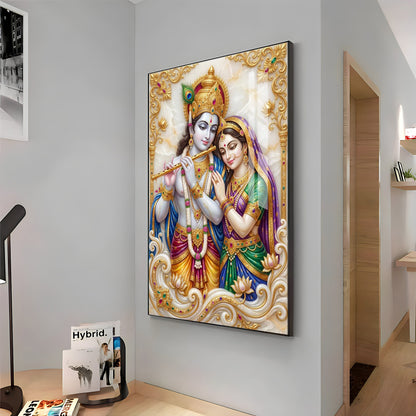 Hindu Deitie Krishna With Radha Premium Acrylic Vertical Wall Art