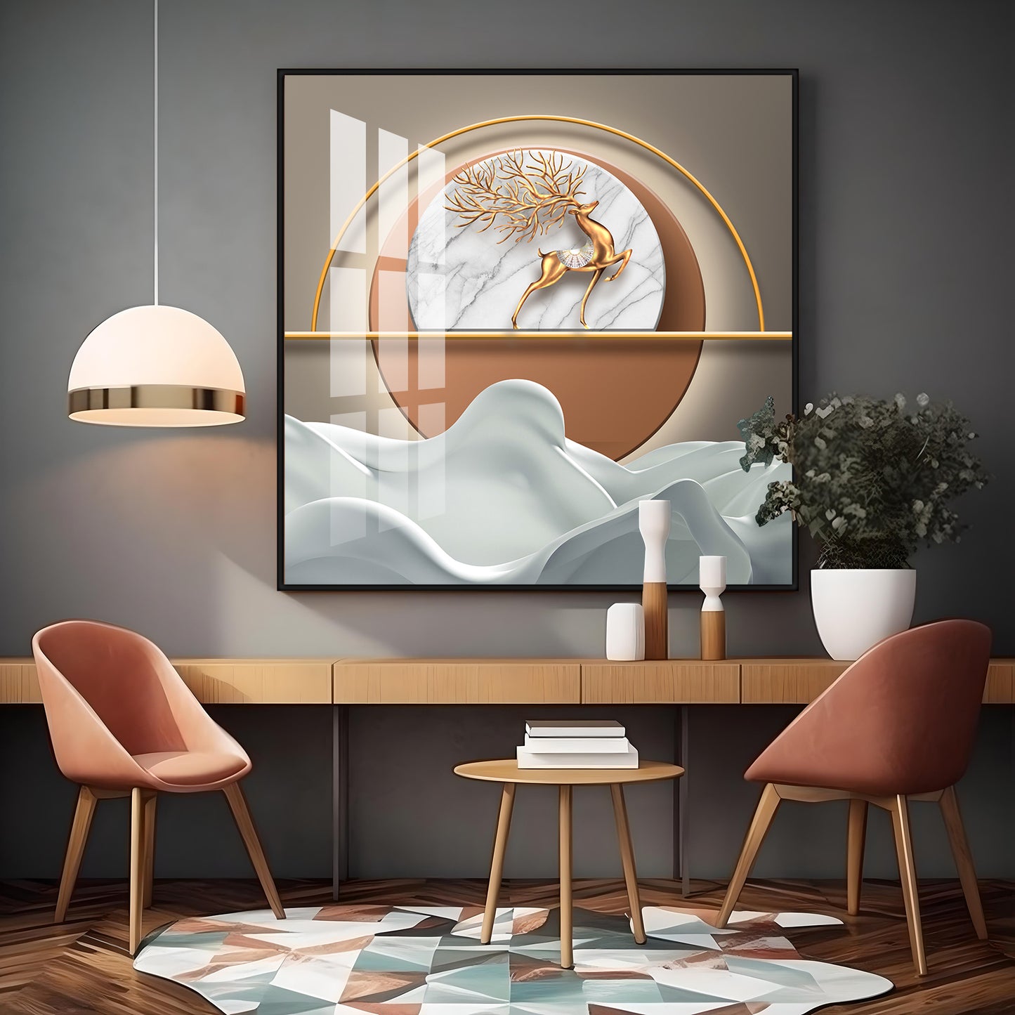 Modern Golden Deer Premium Acrylic Square Wall Art