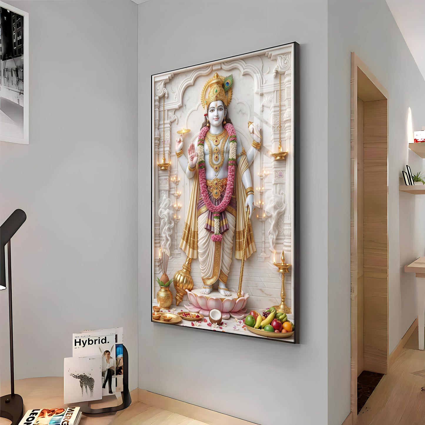 Vishnu Bhagwan With Sudarshana Chakra Premium Acrylic Vertical Wall Art