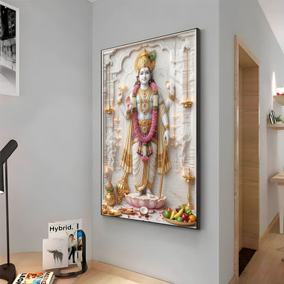 Vishnu Bhagwan With Sudarshana Chakra Premium Acrylic Vertical Wall Art