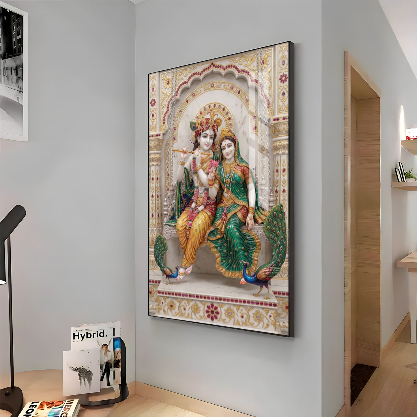 Radiant Radha Krishna Love Premium Acrylic Vertical Wall Art