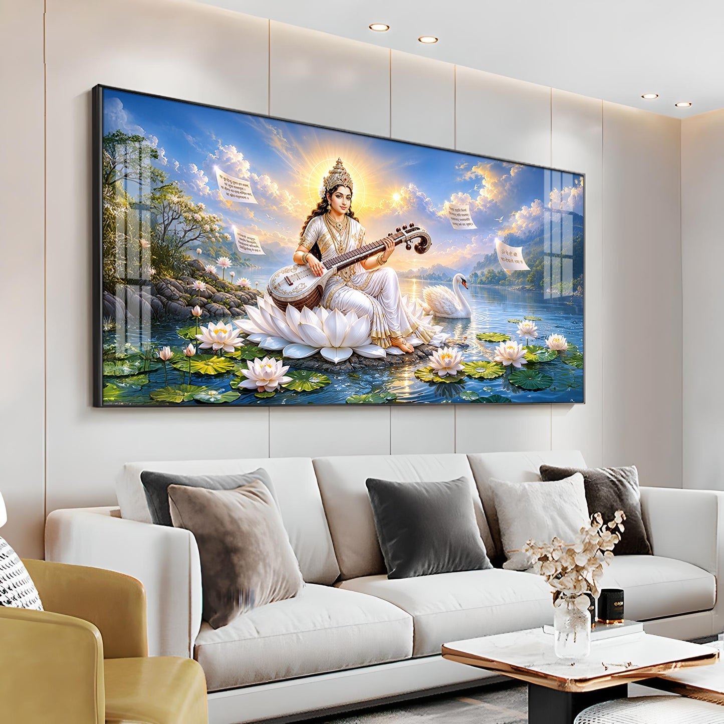 Hindu Goddess Saraswati Premium Acrylic Horizontal Wall Art