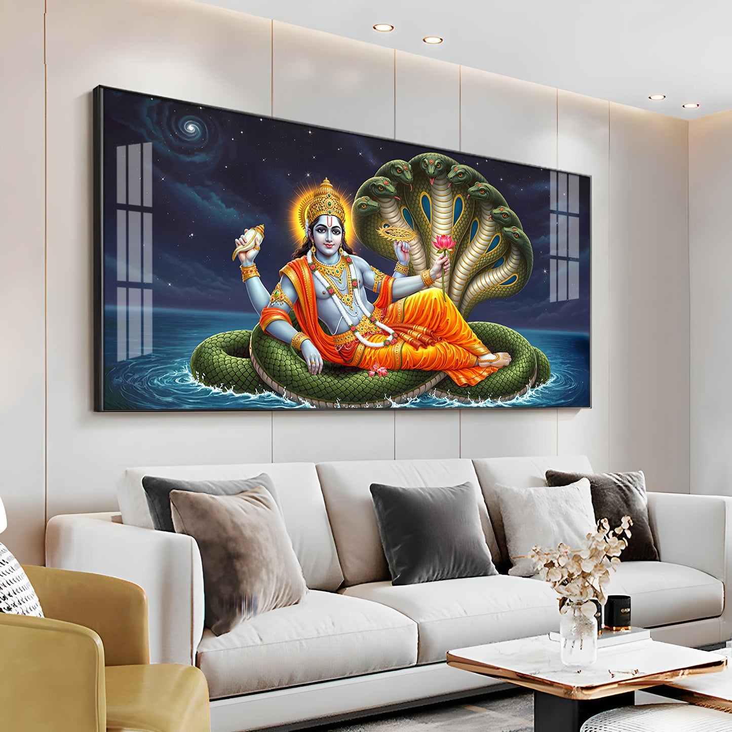 Lord Vishnu on Sheshnag Premium Acrylic Horizontal Wall Art