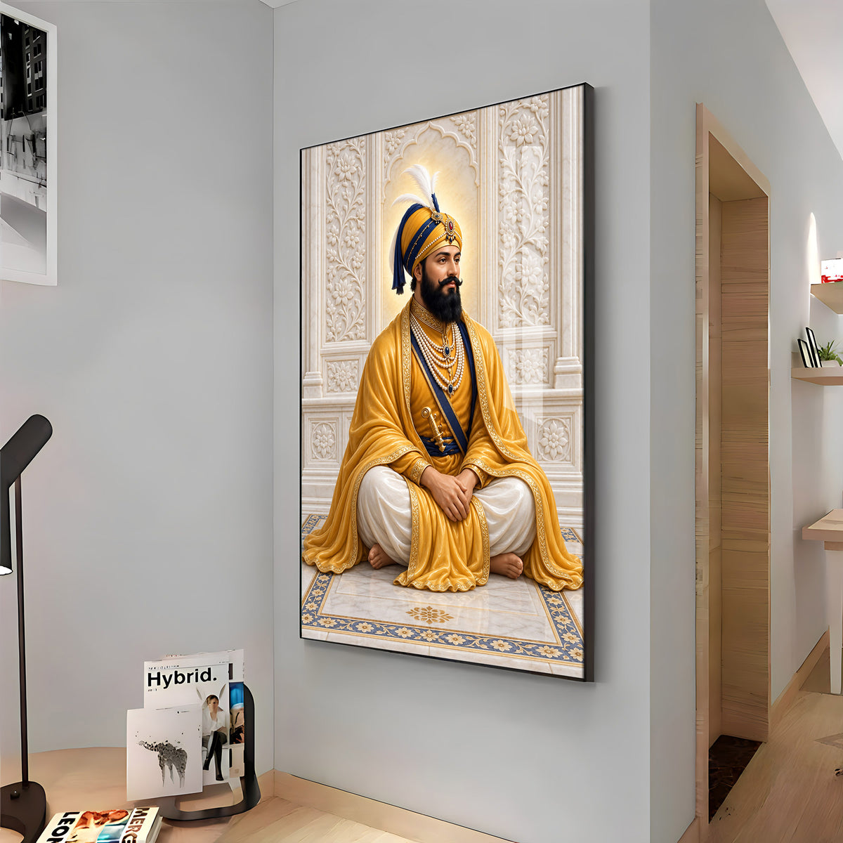 Guru Gobind Singh Ji In Yellow Attire Premium Acrylic Vertical Wall Art