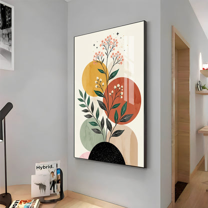 Floral Against Muted Circular Shapes Premium Acrylic Vertical Wall Art