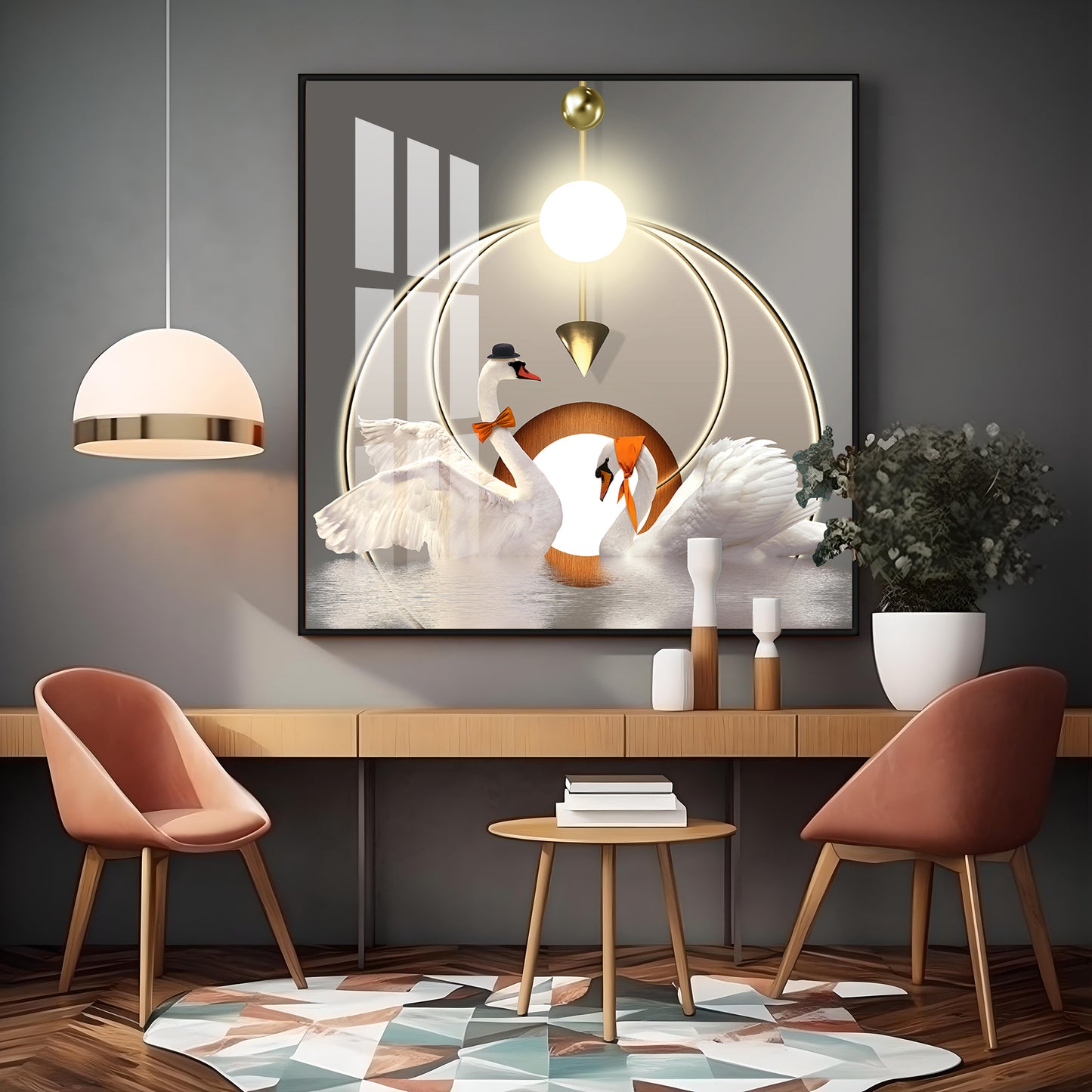Loving Couple Swan Premium Acrylic Square Wall Art