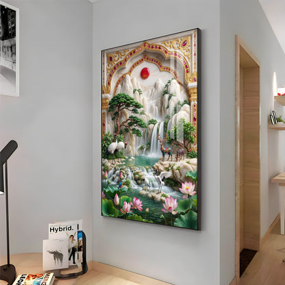 Sunrise Mountains Waterfall Premium Acrylic Vertical Wall Art