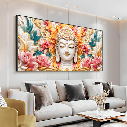 Meditating Buddha In Floral Premium Acrylic Horizontal Wall Art