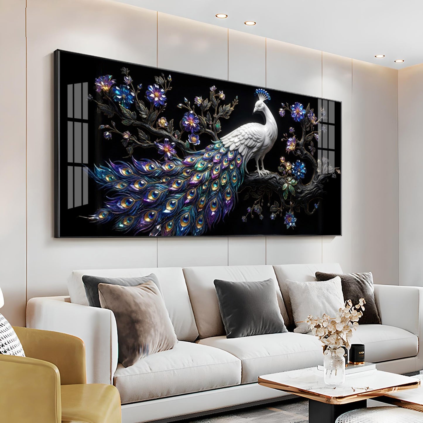 Peacock Perch Premium Acrylic Horizontal Wall Art