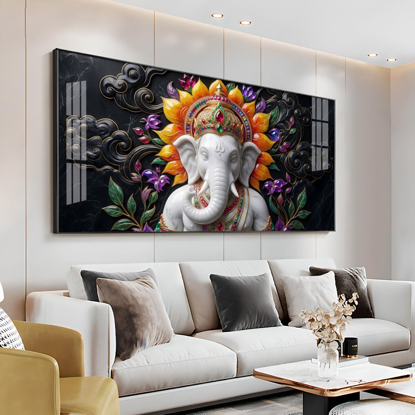 Decorated Lord Ganesha Premium Acrylic Horizontal Wall Art