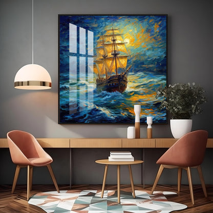 Vintage Sailing Ship Premium Acrylic Square Wall Art