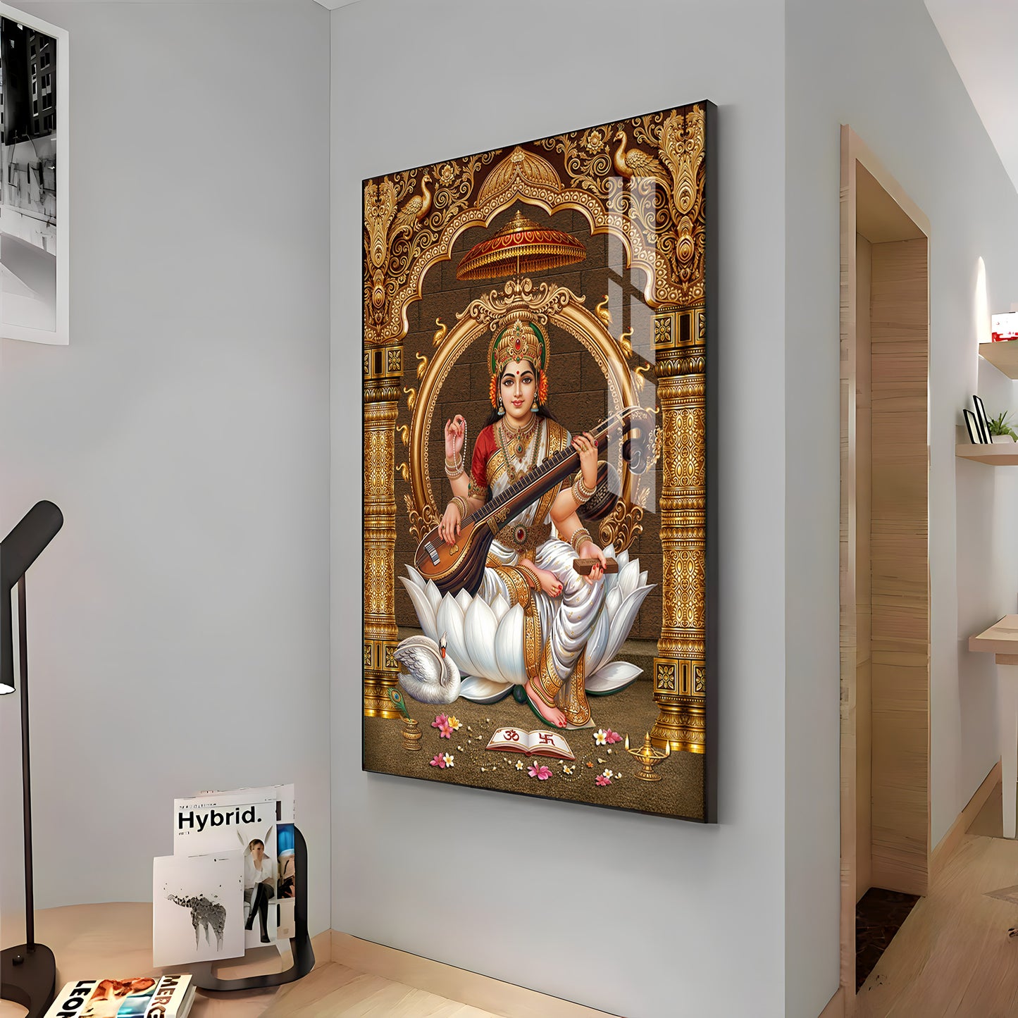 Goddess Saraswati Premium Acrylic Vertical Wall Art