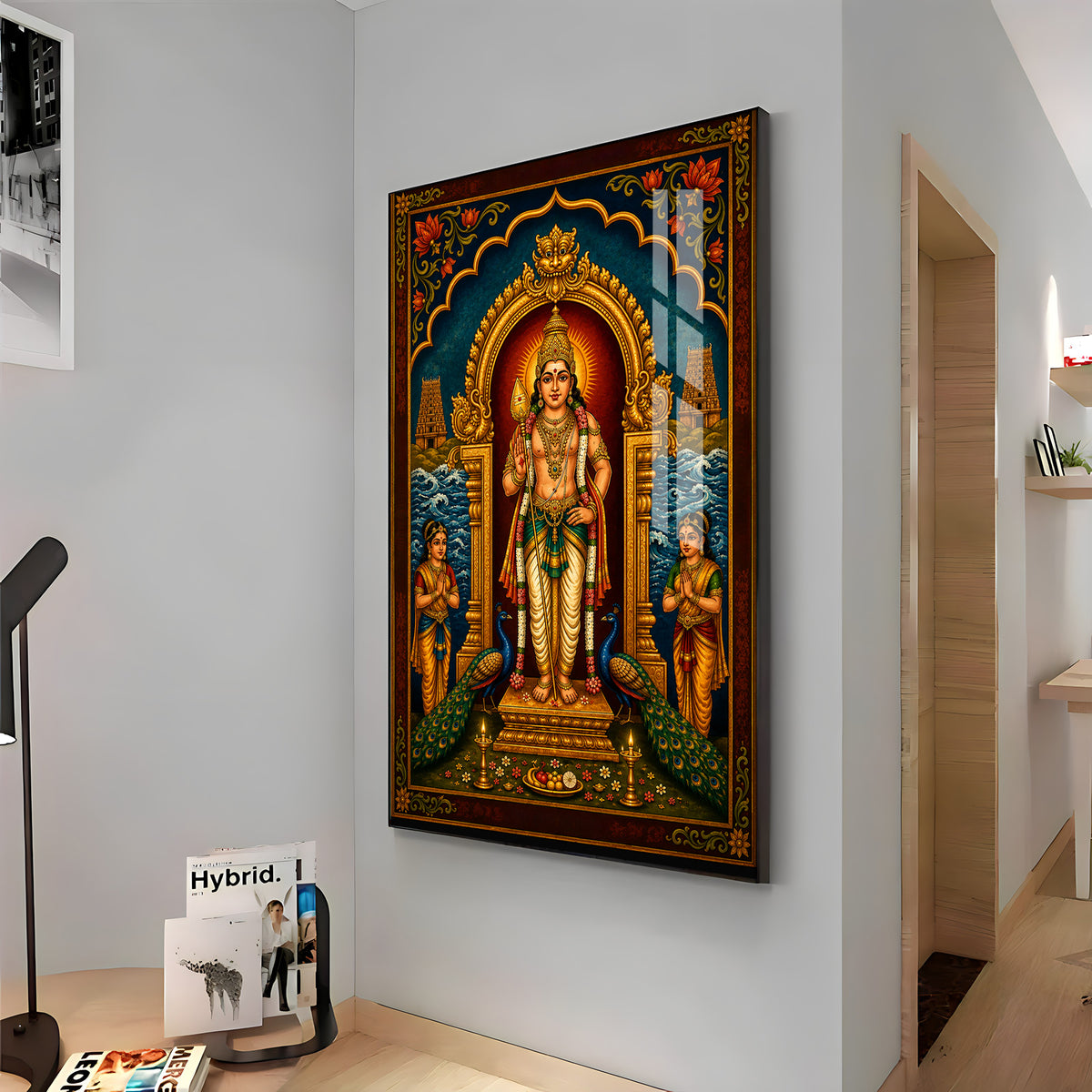 Lord Murugan Divine Tanjore Premium Acrylic Vertical Wall Art