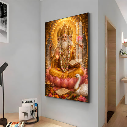 Lord Brahma With Vedas Premium Acrylic Vertical Wall Art
