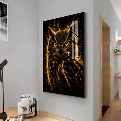 Golden Flame Owl Premium Acrylic Vertical Wall Art