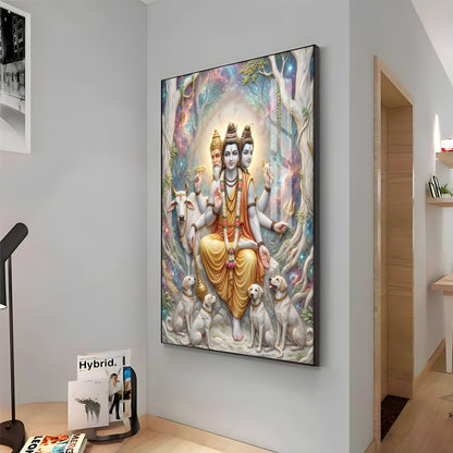 Hindu Deity Dattatreya Premium Acrylic Vertical Wall Art