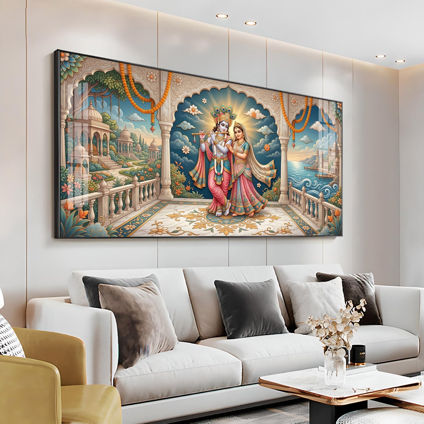 Shri Radha Krishna Holding A Flute Premium Acrylic Horizontal Wall Art