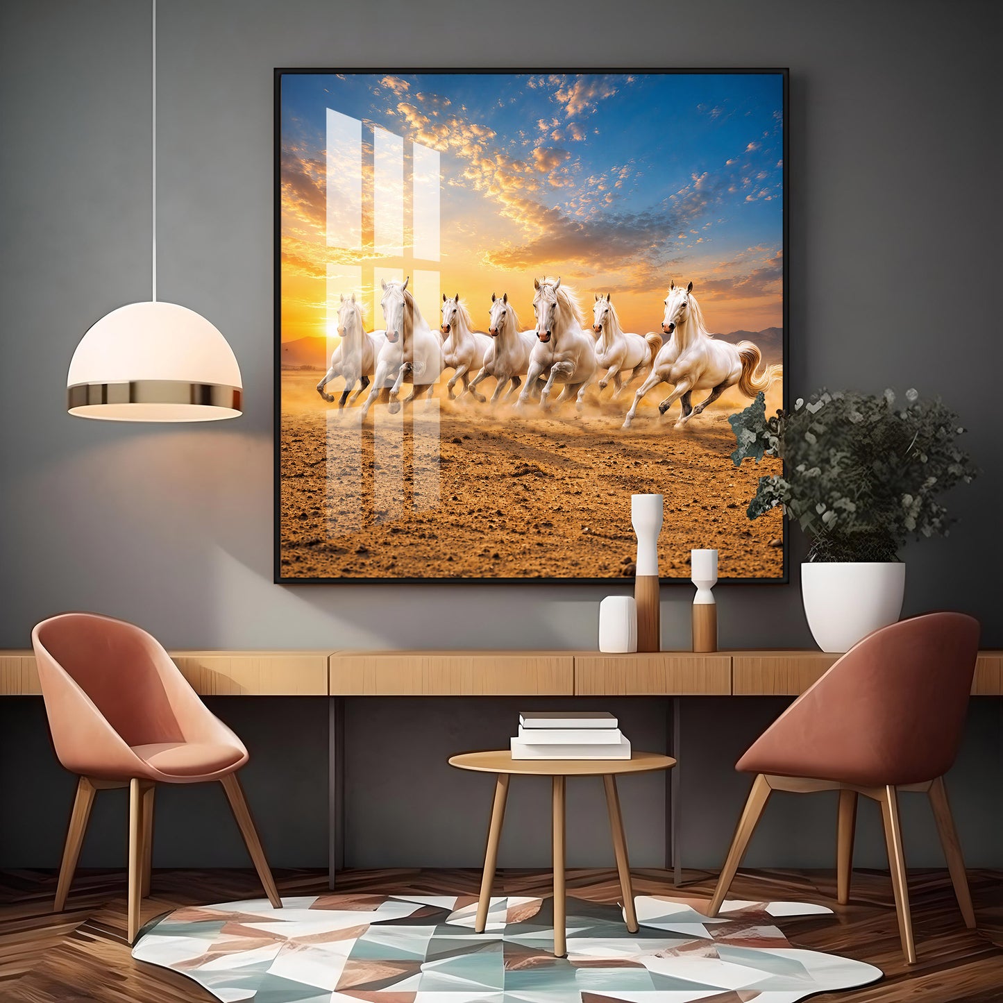 Seven Running Horses Premium Acrylic Square Wall Art