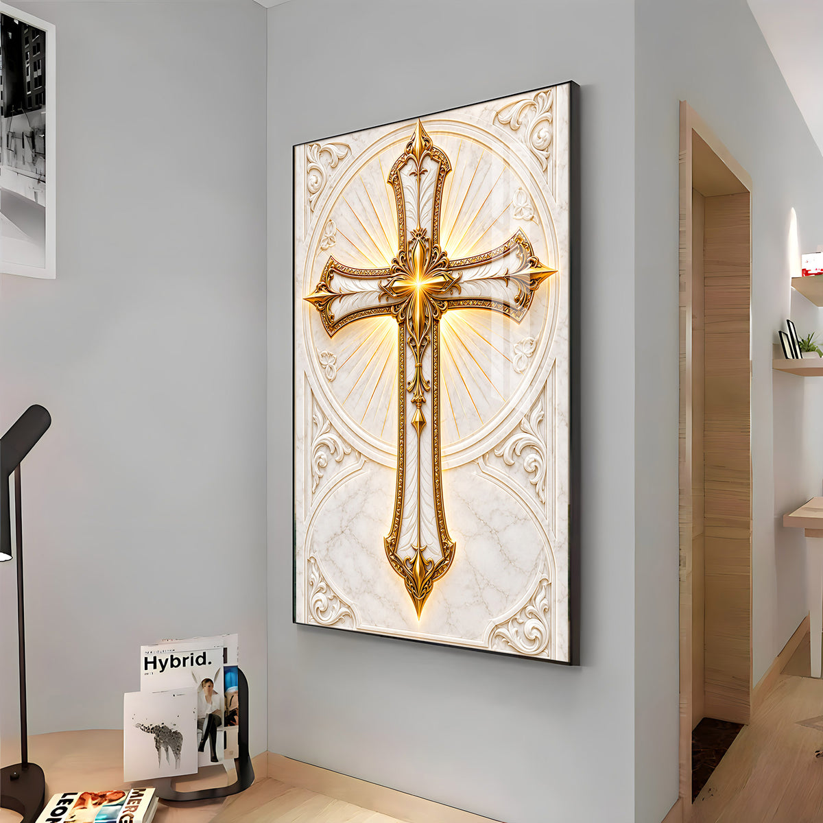 Golden Holy Cross Premium Acrylic Vertical Wall Art