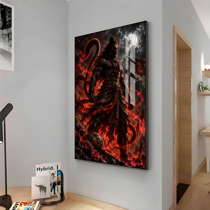 Hanuman in Red Glow Premium Acrylic Vertical Wall Art