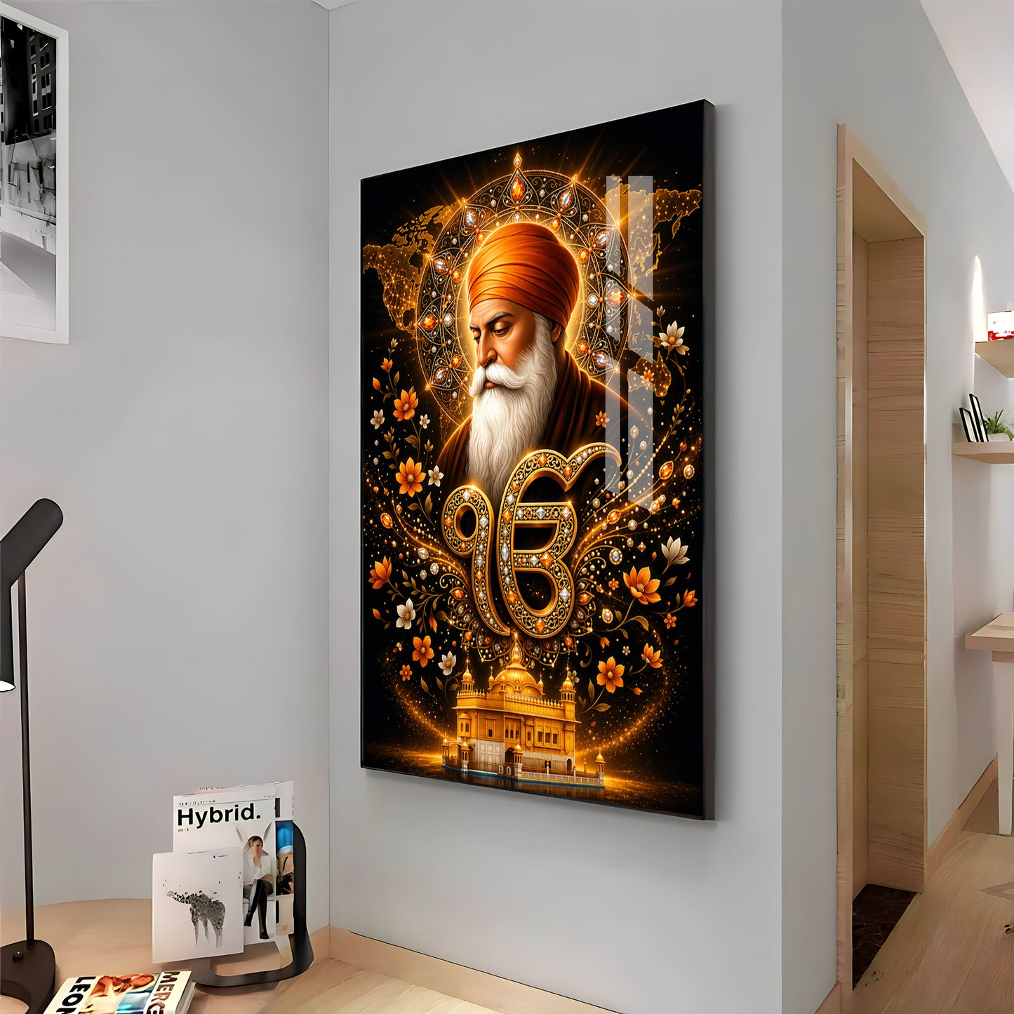 Guru Nanak Dev With Ik Onkar Symbol Premium Acrylic Vertical Wall Art