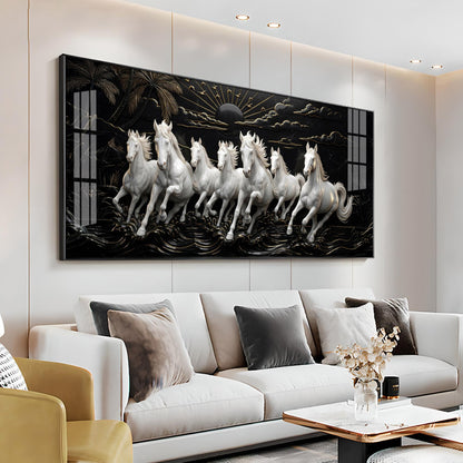 Seven Running Vastu Lucky Horses Premium Acrylic Vertical Wall Art