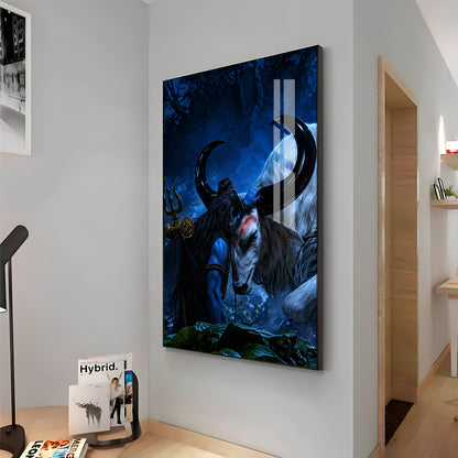Shiva Embracing Nandi Bull Premium Acrylic Vertical Wall Art