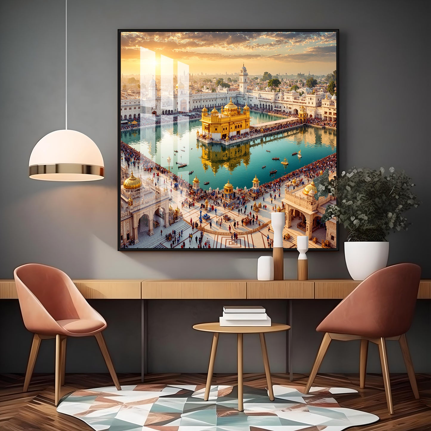 Divine Golden Temple Premium Acrylic Square Wall Art