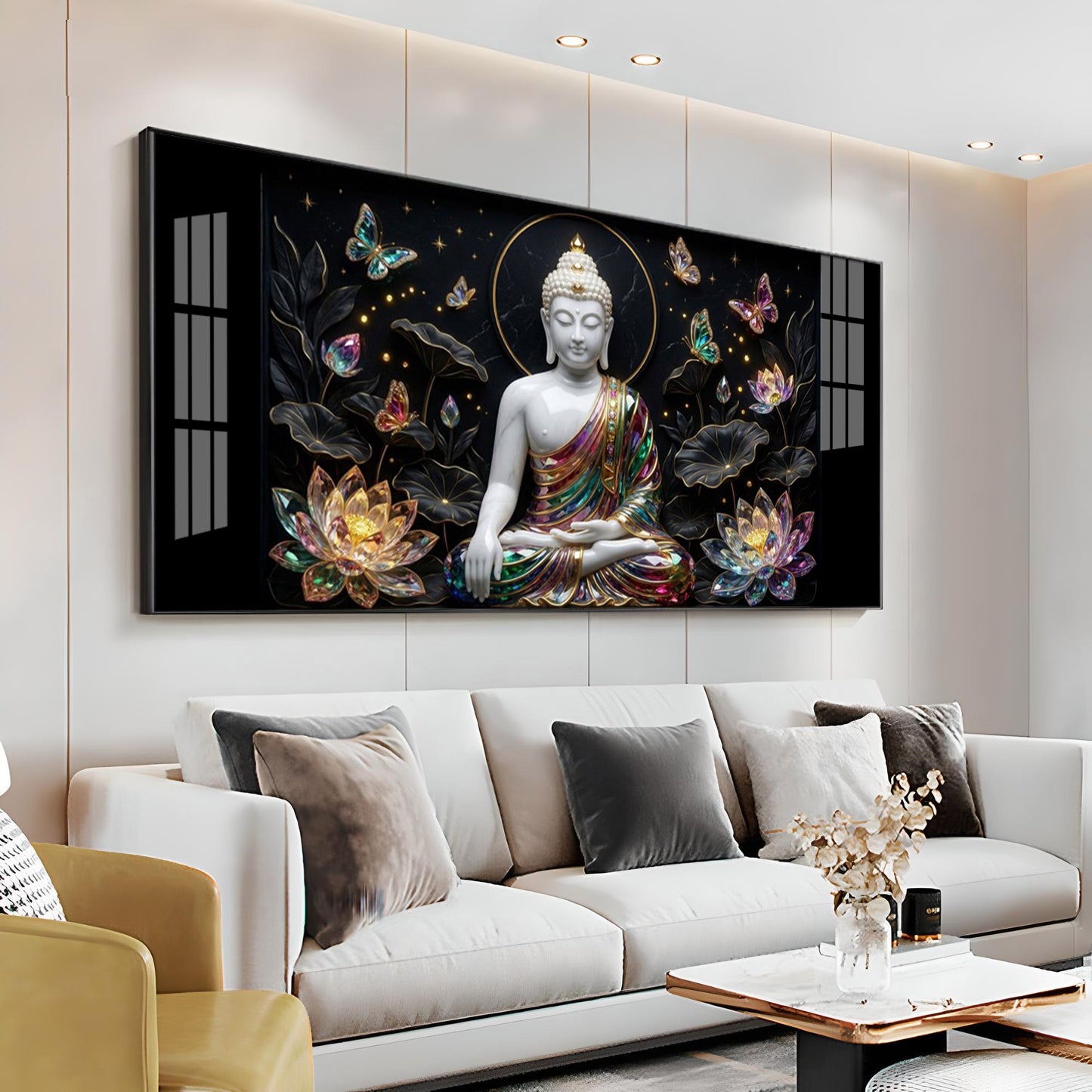 Floral Peace Buddha Premium Acrylic Horizontal Wall Art