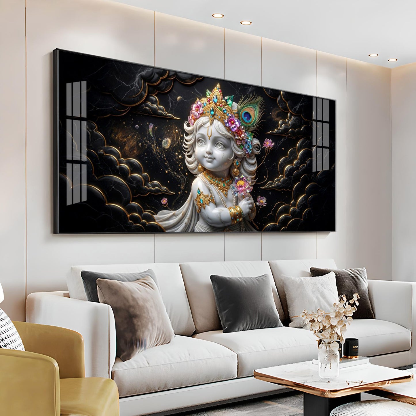 Divine Lord Little Krishna Premium Acrylic Horizontal Wall Art