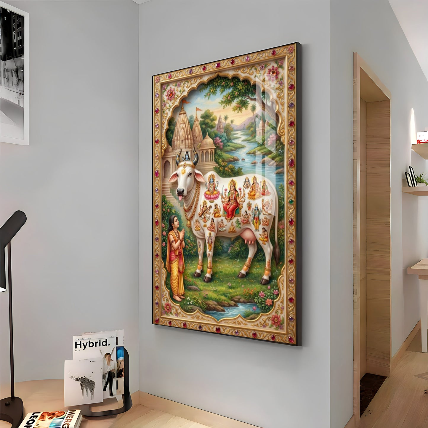 Kamdhenu Gau Mata Premium Acrylic Vertical Wall Art