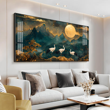 Cranes In Moonlight Premium Acrylic Horizontal Wall Art