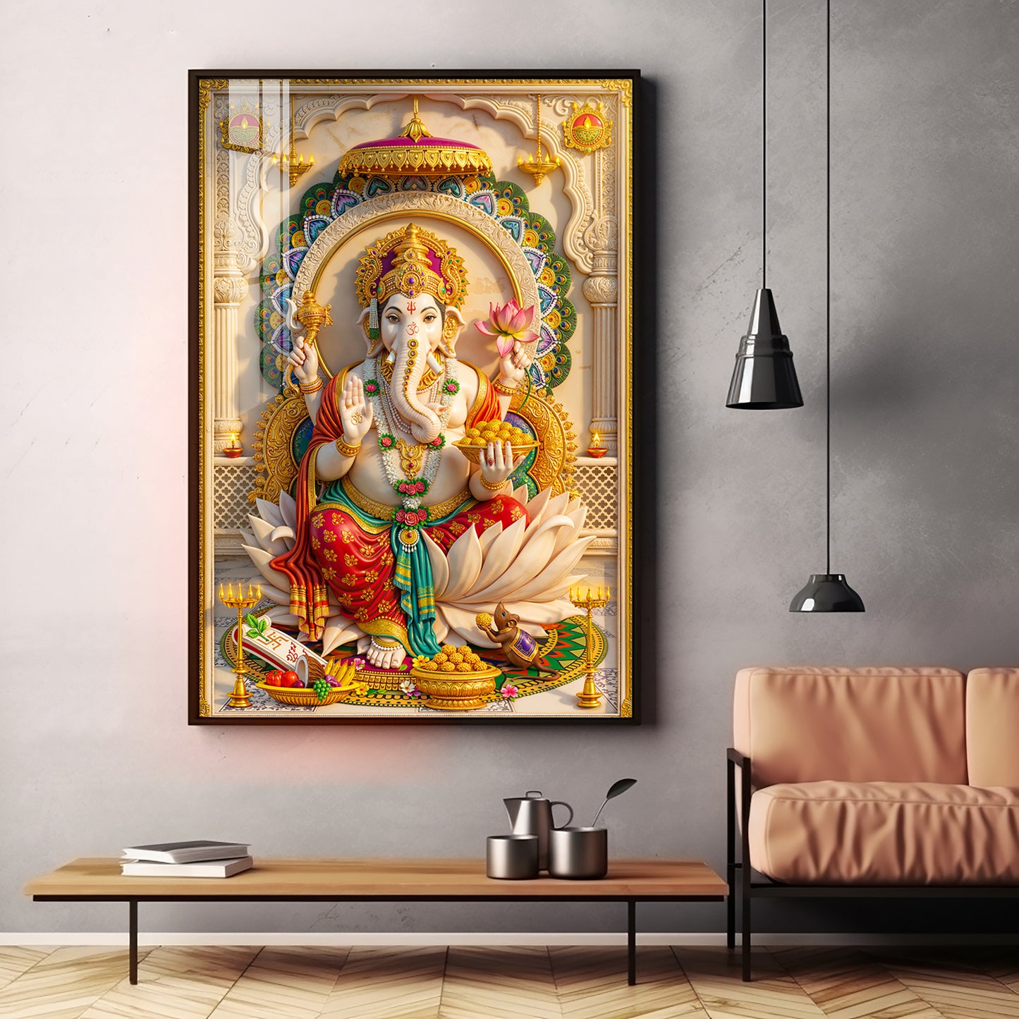 Radiant Ganesh Idol Premium Acrylic Vertical Wall Art