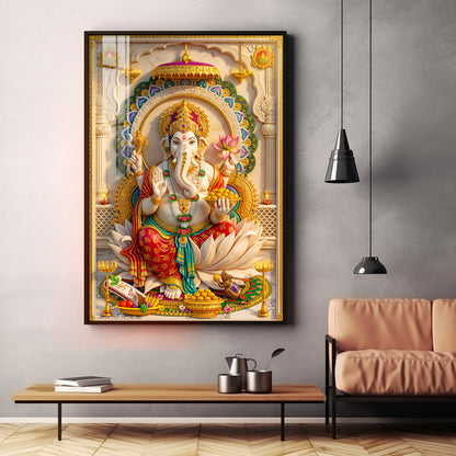 Radiant Ganesh Idol Premium Acrylic Vertical Wall Art