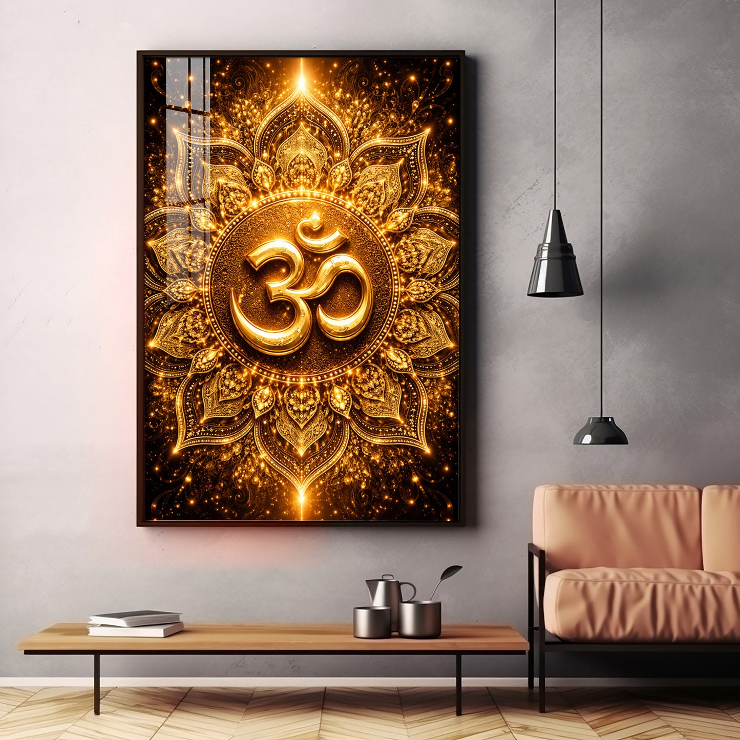 Radiant Golden Om Premium Acrylic Vertical Wall Art