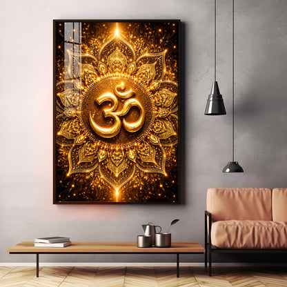 Radiant Golden Om Premium Acrylic Vertical Wall Art