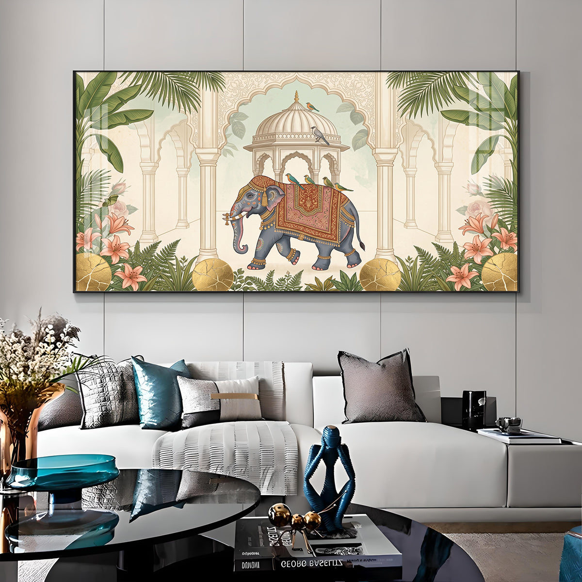 Royal Elephant in Palace Premium Acrylic Horizontal Wall Art