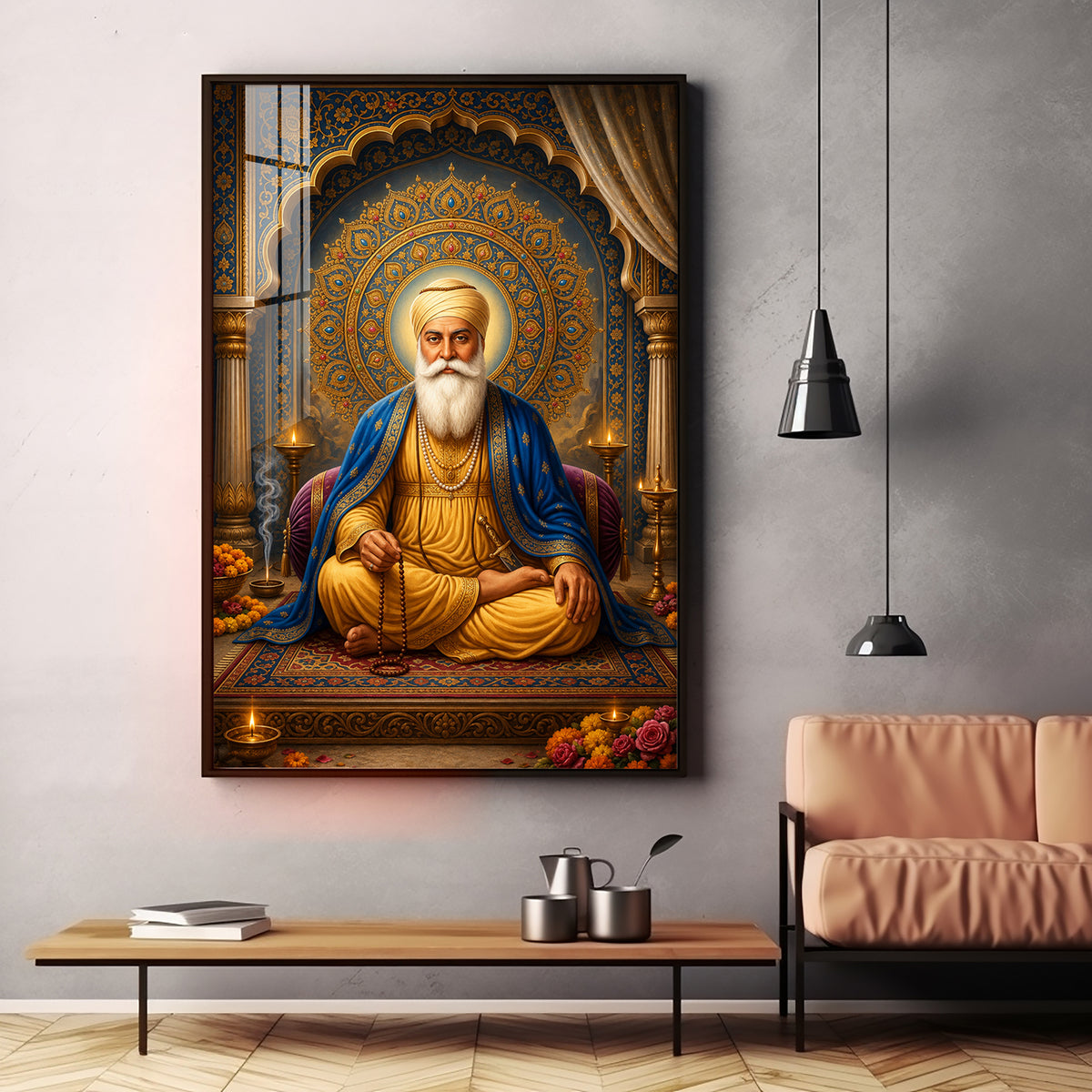 Guru Nanak Dev Ji Golden Halo Premium Acrylic Vertical Wall Art