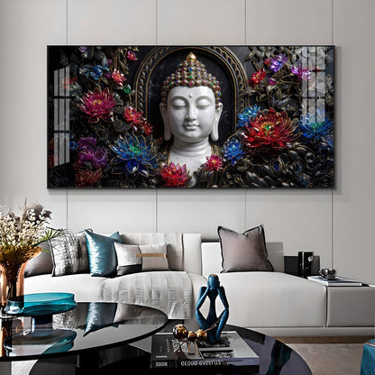 Floral Serenity Idol Buddha Premium Acrylic Horizontal Wall Art